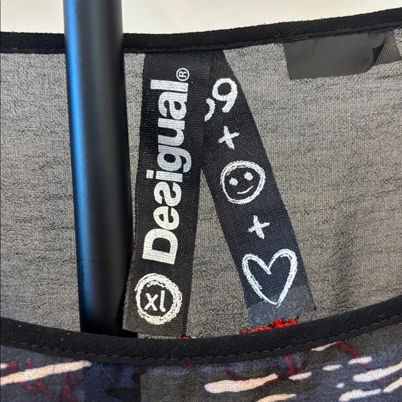 NWOT Desigual Sheer Mixed-Print Blouse - Picture 4 of 5